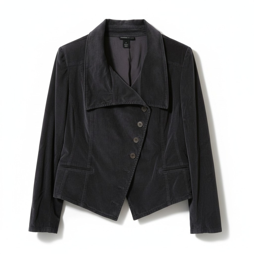 Lane Bryant Women's Charcoal Corduroy Asymmetrical Front Military Jacket Size 22